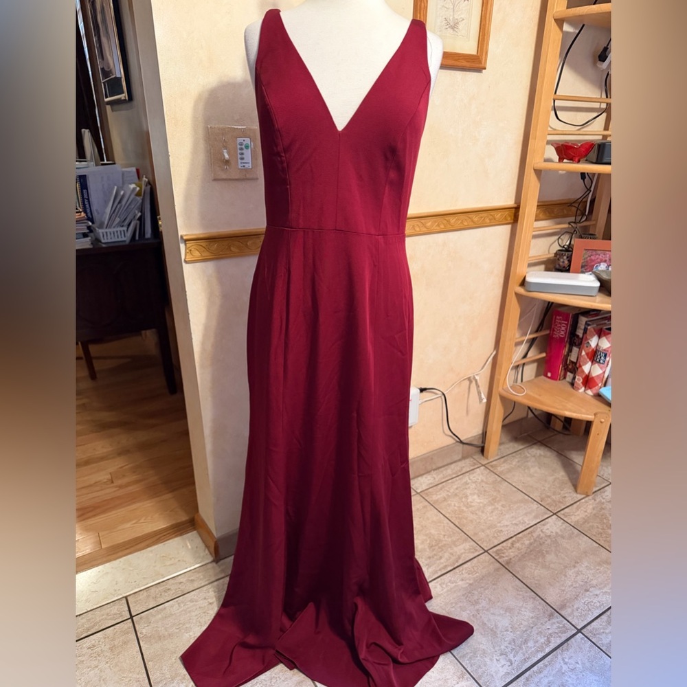 Jenny Yoo Sleeveless V-Neck Maxi Dress in Burgundy